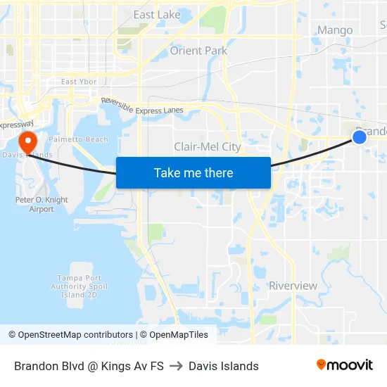 Brandon Blvd @ Kings Av FS to Davis Islands map
