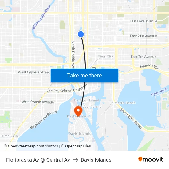 Floribraska Av @ Central Av to Davis Islands map