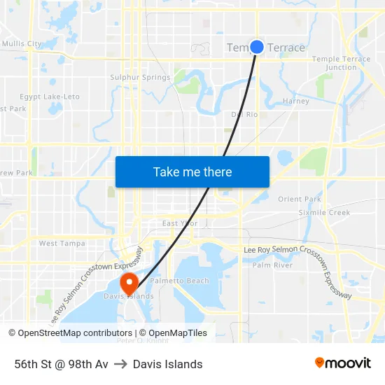 56th St @ 98th Av to Davis Islands map