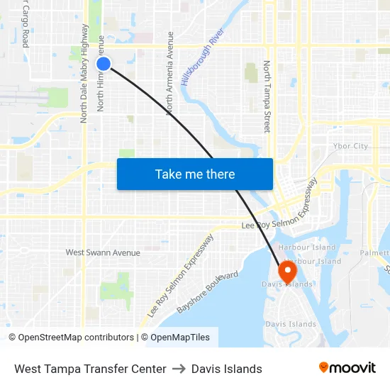 West Tampa Transfer Center to Davis Islands map