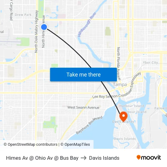 Himes Av @ Ohio Av @ Bus Bay to Davis Islands map