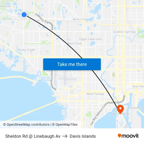 Sheldon Rd @ Linebaugh Av to Davis Islands map