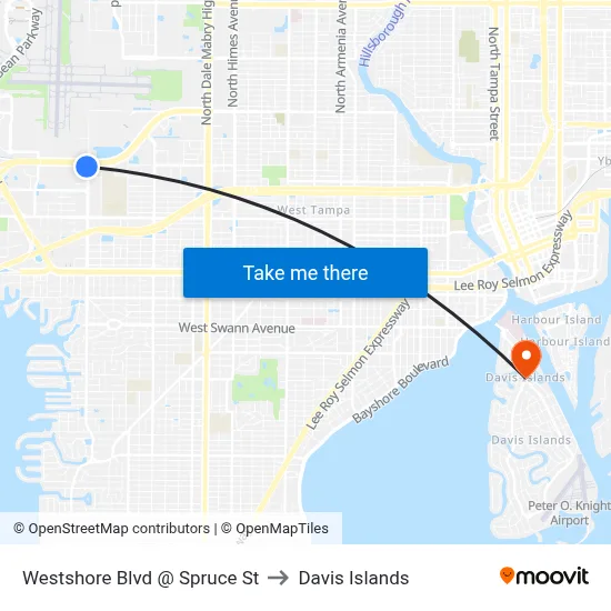 Westshore Blvd @ Spruce St to Davis Islands map