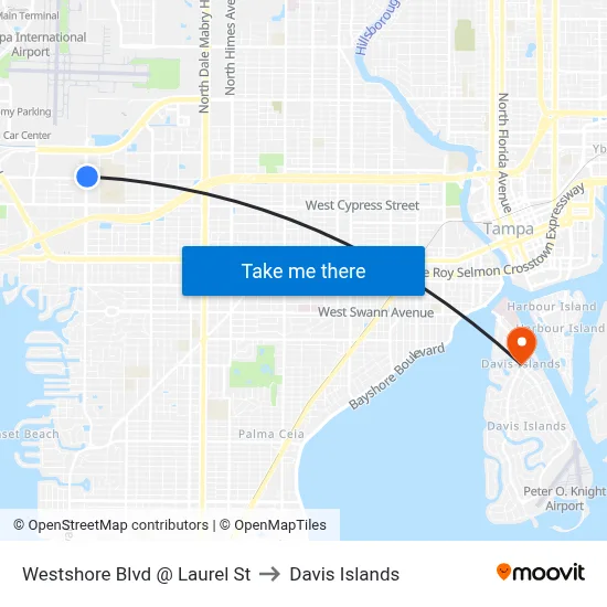 Westshore Blvd @ Laurel St to Davis Islands map