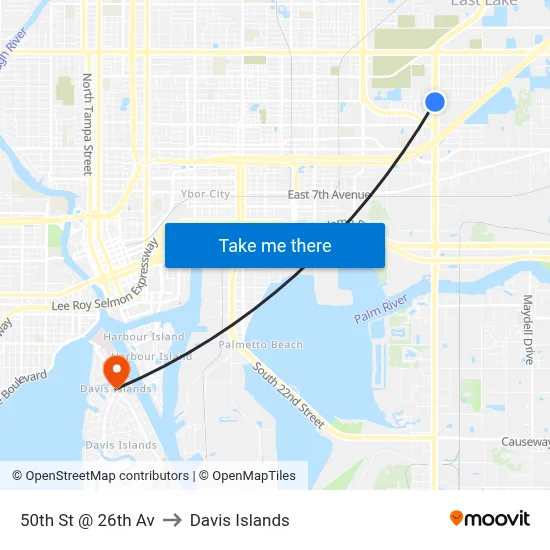 50th St @ 26th Av to Davis Islands map