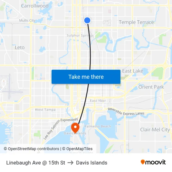 Linebaugh Ave @ 15th St to Davis Islands map