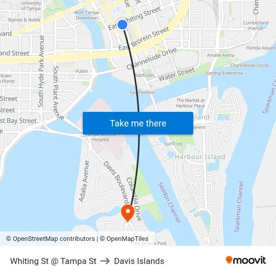 Whiting St @ Tampa St to Davis Islands map