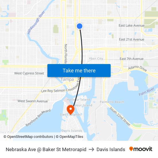 Nebraska Ave @ Baker St Metrorapid to Davis Islands map