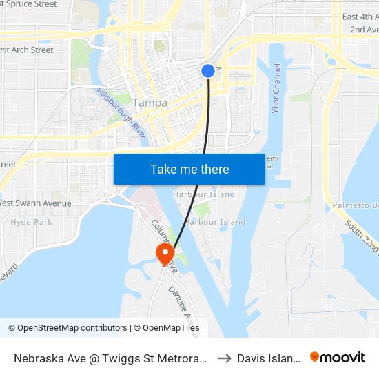 Nebraska Ave @ Twiggs St Metrorapid to Davis Islands map