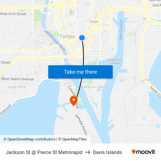 Jackson St @ Pierce St Metrorapid to Davis Islands map