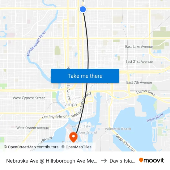 Nebraska Ave @ Hillsborough Ave Metrorapid to Davis Islands map