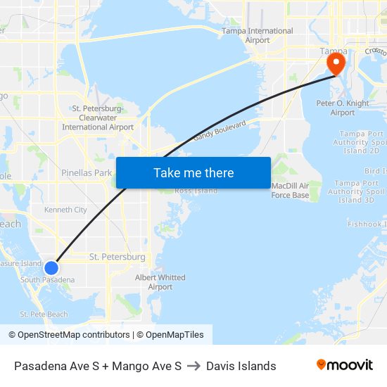 Pasadena Ave S + Mango Ave S to Davis Islands map