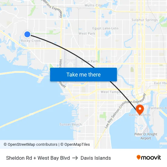 Sheldon Rd + West Bay Blvd to Davis Islands map