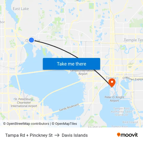 Tampa Rd + Pinckney St to Davis Islands map