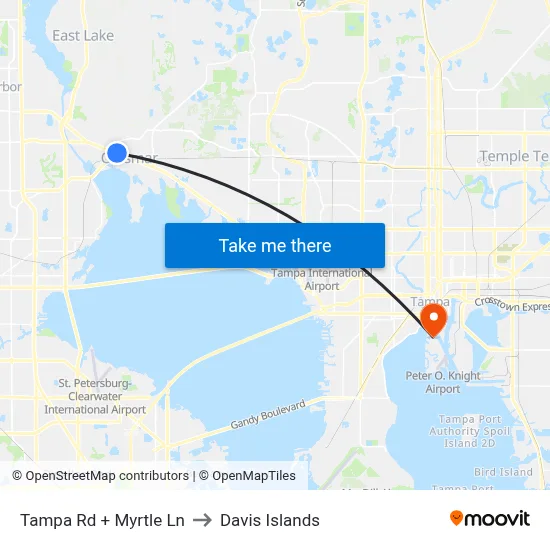 Tampa Rd + Myrtle Ln to Davis Islands map