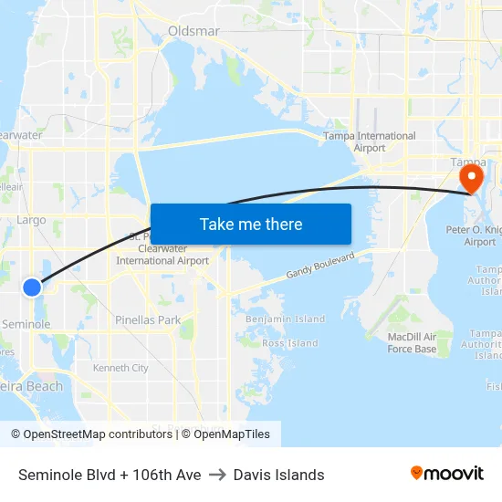 Seminole Blvd + 106th Ave to Davis Islands map