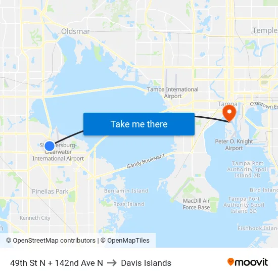 49th St N + 142nd Ave N to Davis Islands map