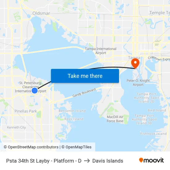 Psta 34th St Layby - Platform - D to Davis Islands map