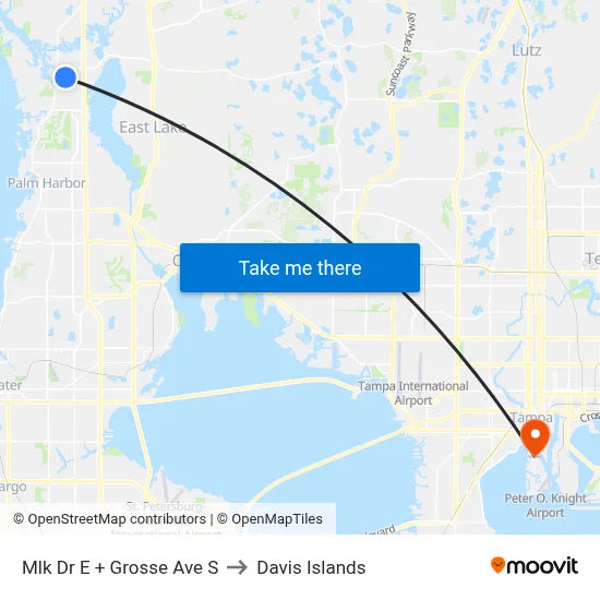 Mlk Dr E + Grosse Ave S to Davis Islands map