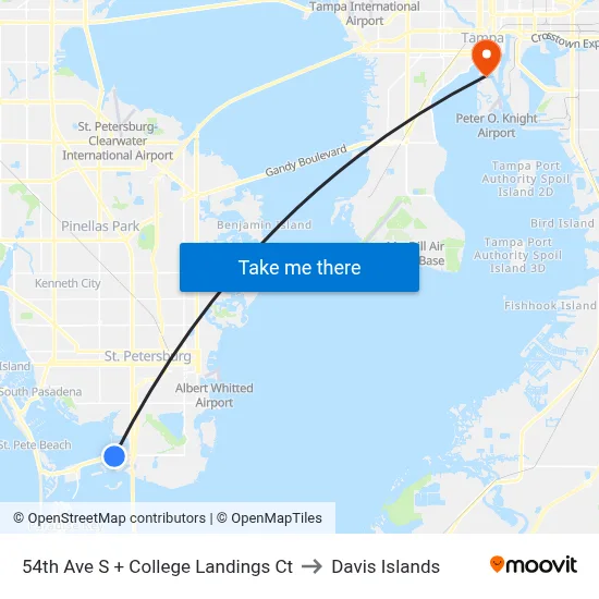 54th Ave S + College Landings Ct to Davis Islands map