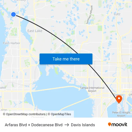 Arfaras Blvd + Dodecanese Blvd to Davis Islands map