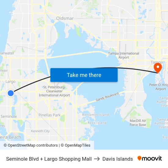 Seminole Blvd + Largo Shopping Mall to Davis Islands map