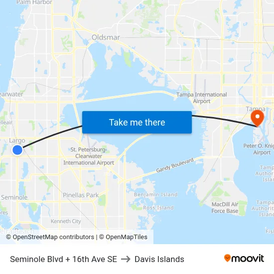 Seminole Blvd + 16th Ave SE to Davis Islands map