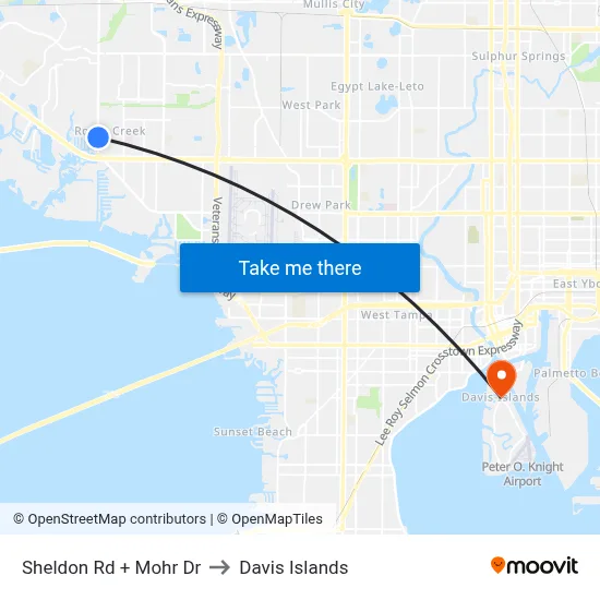 Sheldon Rd + Mohr Dr to Davis Islands map