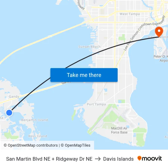 San Martin Blvd NE + Ridgeway Dr NE to Davis Islands map