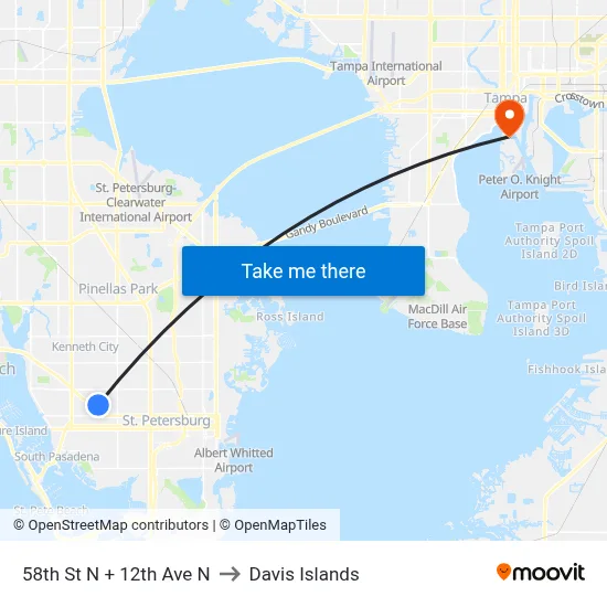 58th St N + 12th Ave N to Davis Islands map