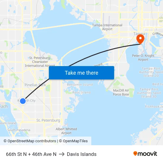 66th St N + 46th Ave N to Davis Islands map