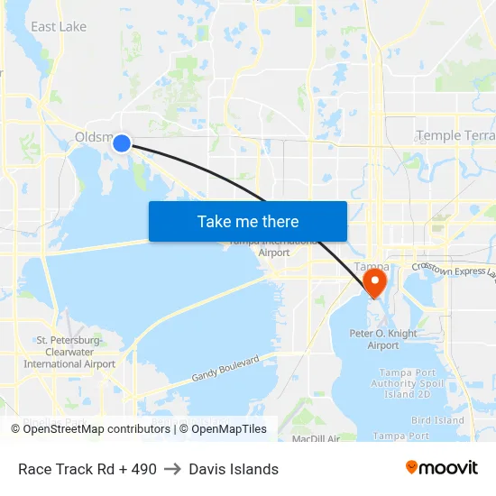 Race Track Rd + 490 to Davis Islands map