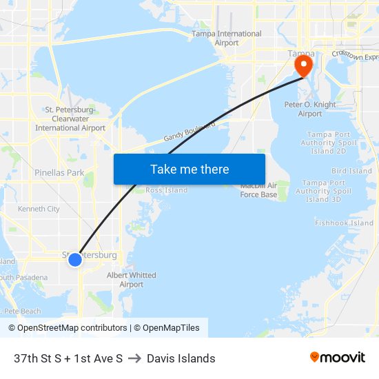 37th St S + 1st Ave S to Davis Islands map