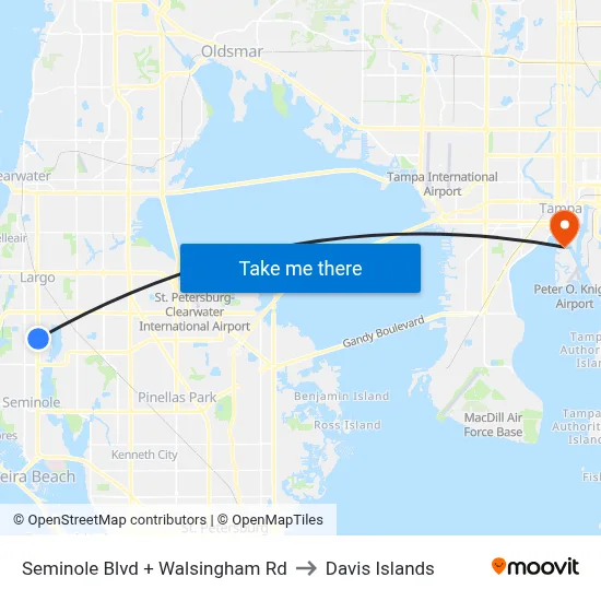 Seminole Blvd + Walsingham Rd to Davis Islands map