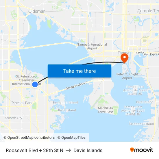 Roosevelt Blvd + 28th St N to Davis Islands map