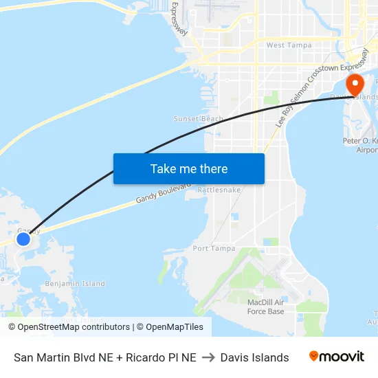 San Martin Blvd NE + Ricardo Pl NE to Davis Islands map
