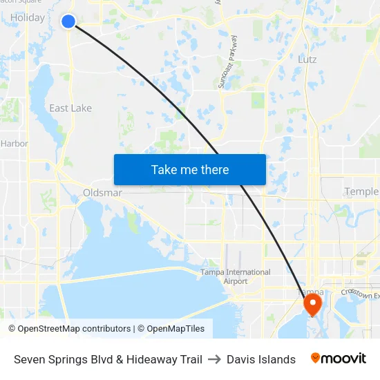 Seven Springs Blvd & Hideaway Trail to Davis Islands map