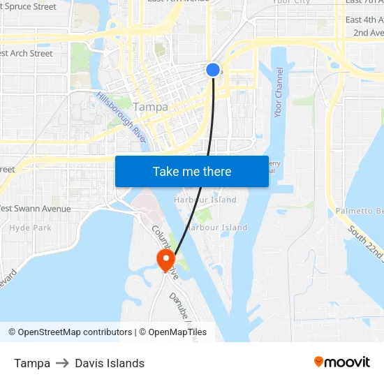 Tampa to Davis Islands map