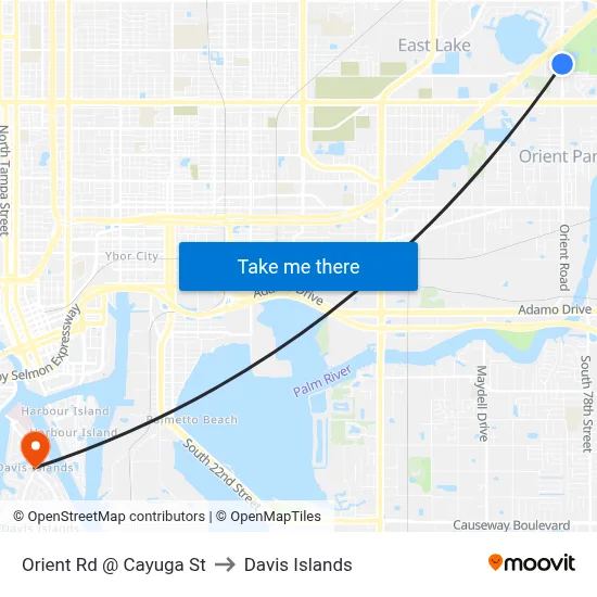Orient Rd @ Cayuga St to Davis Islands map