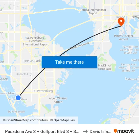 Pasadena Ave S + Gulfport Blvd S + Sunset Dr to Davis Islands map