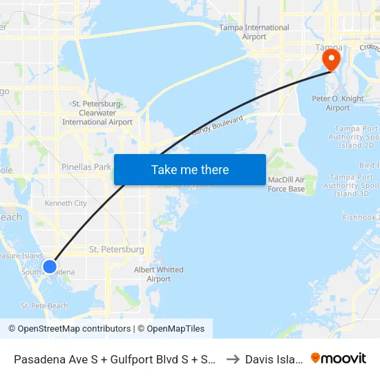 Pasadena Ave S + Gulfport Blvd S + Sunset Dr to Davis Islands map