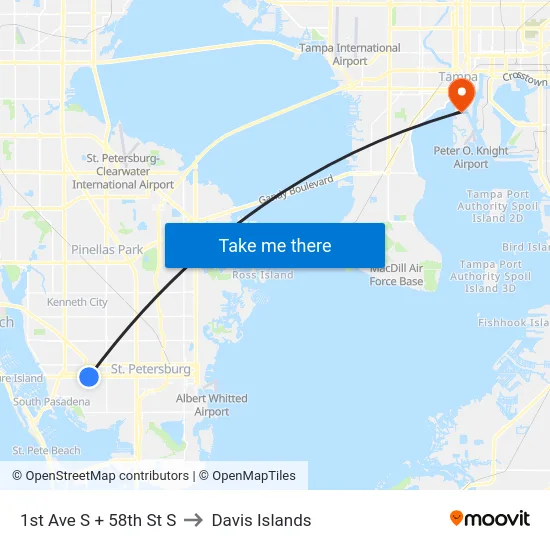 1st Ave S + 58th St S to Davis Islands map