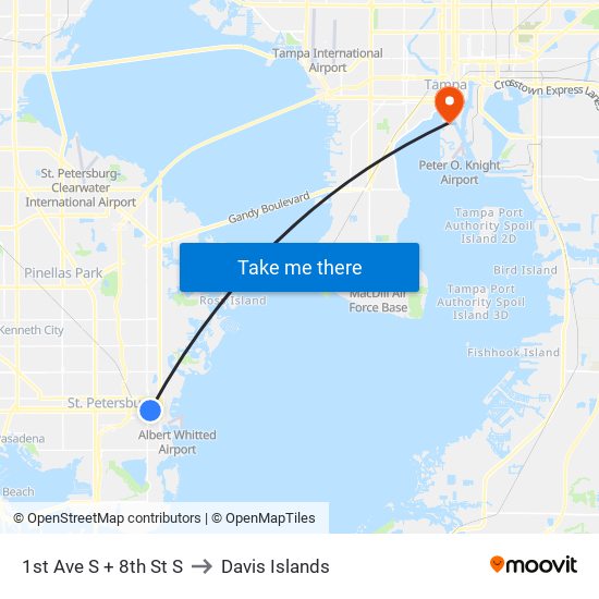 1st Ave S + 8th St S to Davis Islands map