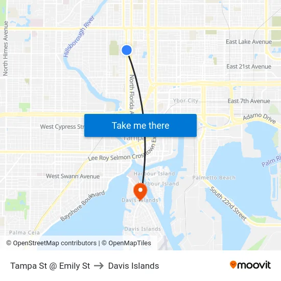 Tampa St @ Emily St to Davis Islands map