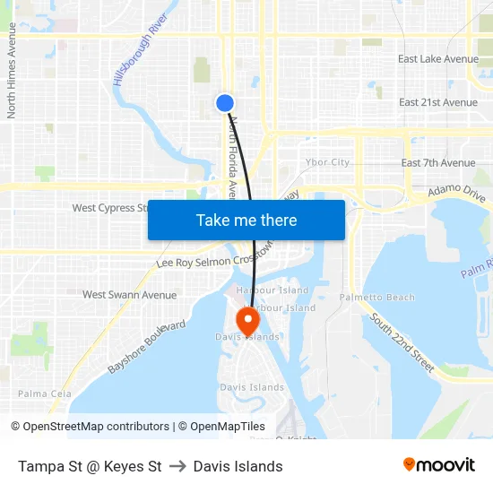 Tampa St @ Keyes St to Davis Islands map