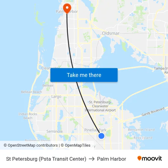 St Petersburg (Psta Transit Center) to Palm Harbor map