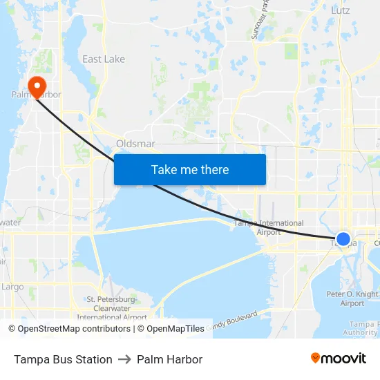Tampa Bus Station to Palm Harbor map