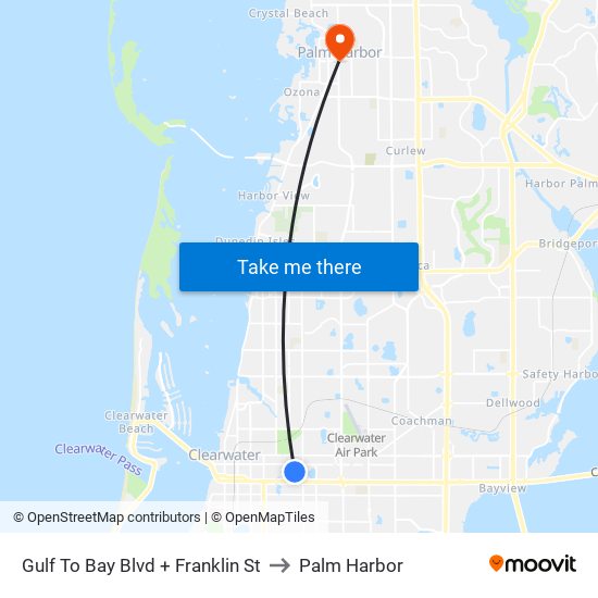 Gulf To Bay Blvd + Franklin St to Palm Harbor map