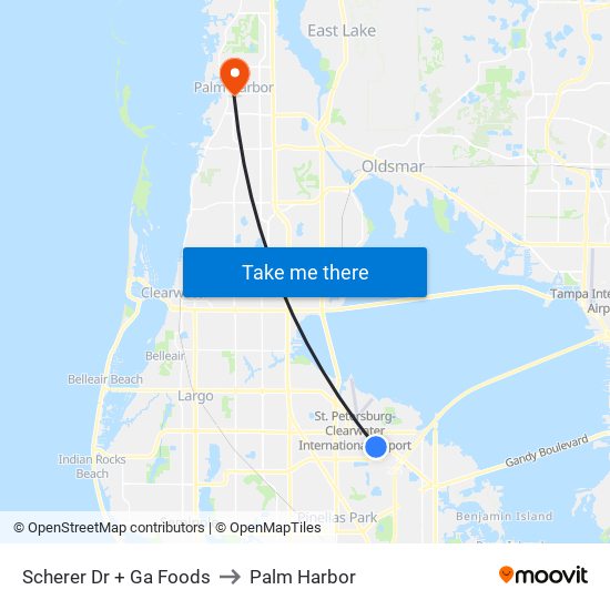 Scherer Dr + Ga Foods to Palm Harbor map