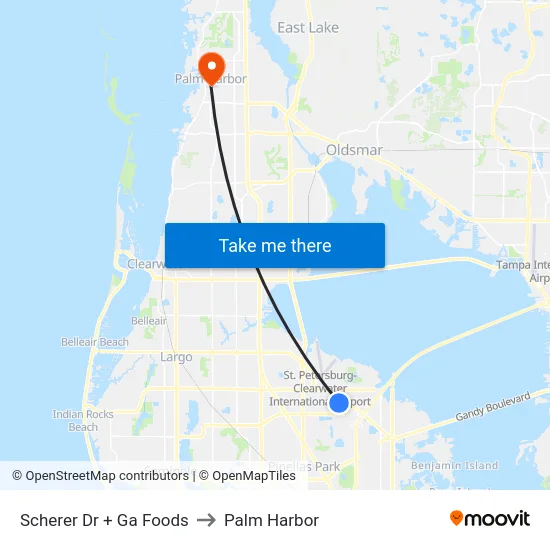 Scherer Dr + Ga Foods to Palm Harbor map